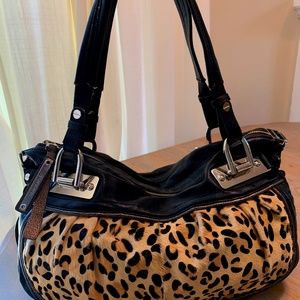 B Makowsky leopard print leather handbag